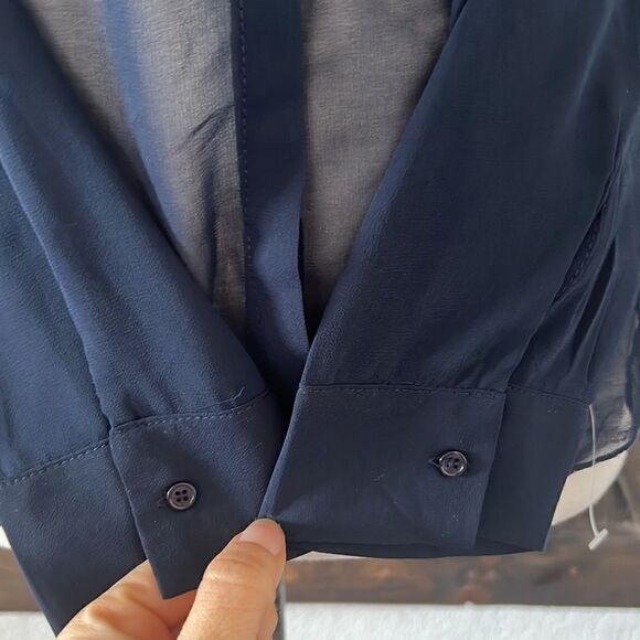 NWT Costa Blanca navy Blue sheer rhinestone collar top Sz-Small - Picture 3 of 13